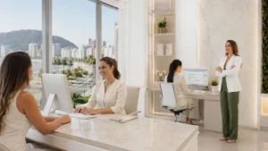Processo comercial para clínica estética em Santos com CRM, atendimento e follow-up de pacientes
